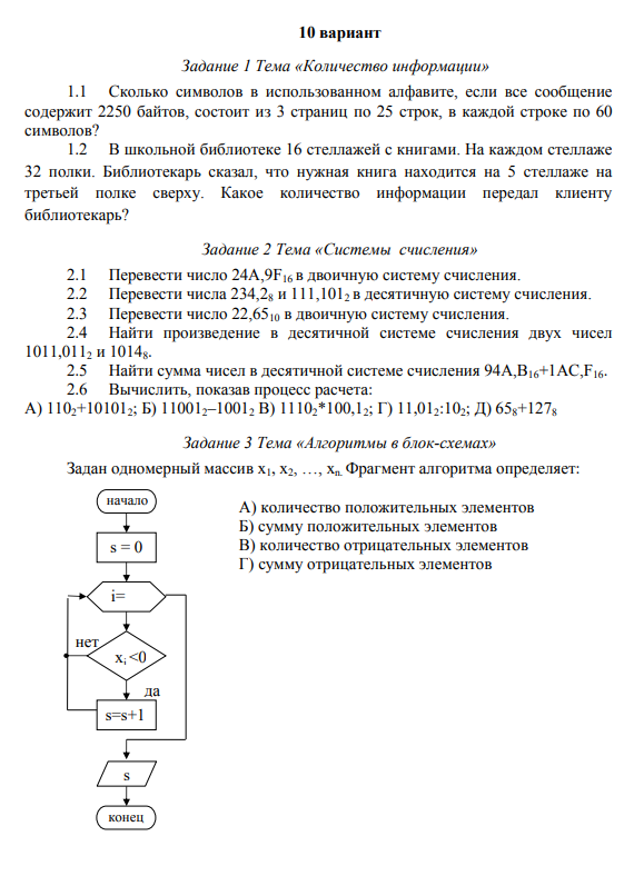 Административная контрольная по информатике 8 класс